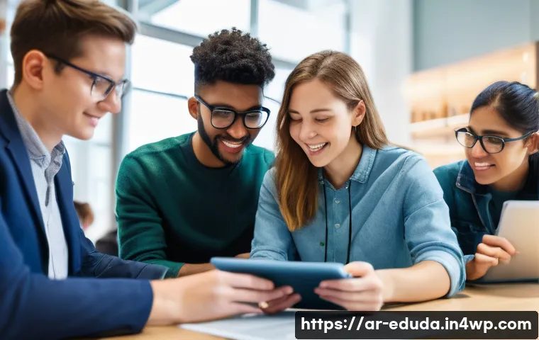 개방형 교육 자원 생태계의 기술적 측면 - **Prompt:** A diverse group of students and educators, including men and women, engaging seamlessly ...